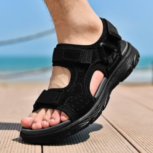 Men Genuine Leather Sandals Leather Hiking Outdoor Flat Non Slip Breathable Walking Comfort Beach Shoes Fashion slippers
