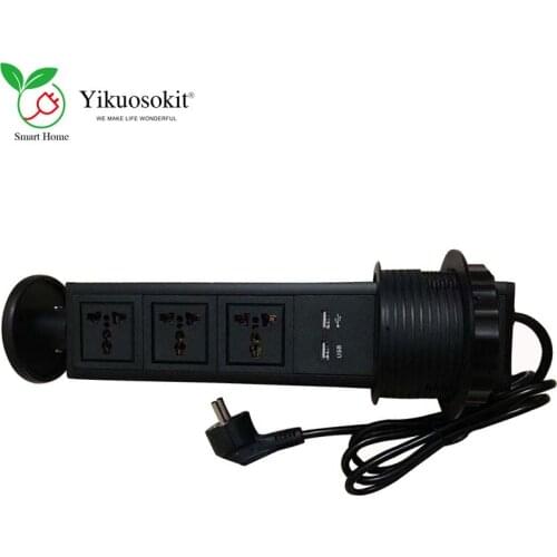 Silver Black Hidden Pulling Pop UpTable Socket 3 Universal Power Plug 2 USB Ports For Office Home Workstop Phone Charger