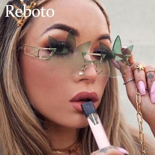 Leaf Rimless Sunglasses Women Vintage Green Gradient Shades Fashion Punk Sun Glasses For Female Fashion UV400 Oculos