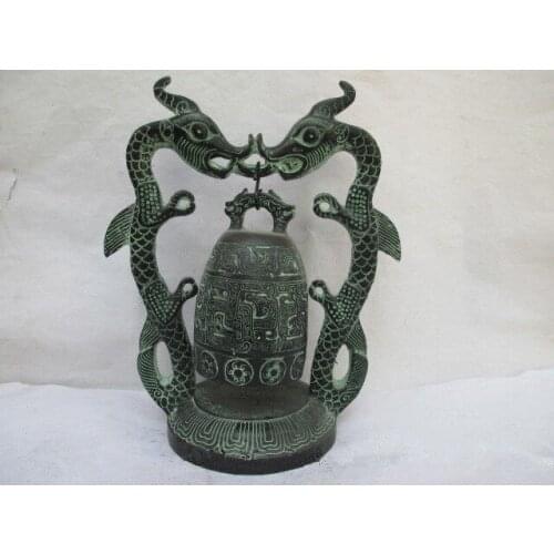 Antique bronze clock ornaments Shuanglong single clock crafts home furnishings living room collectibles gifts