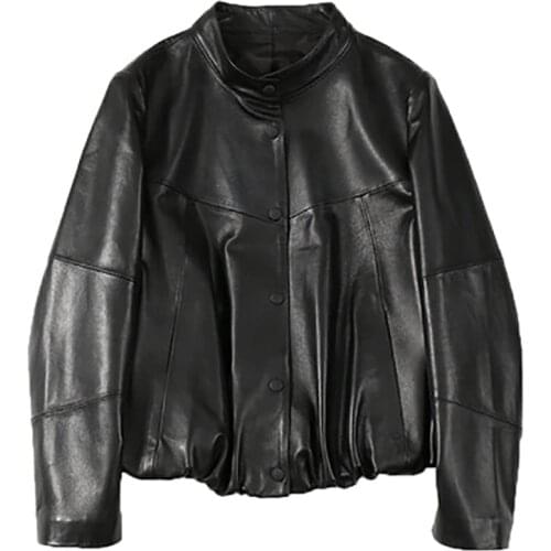 2020 Spring new leather motorcycle leather jacket ladies sheep skin collar short version of the version of thin leather jacket