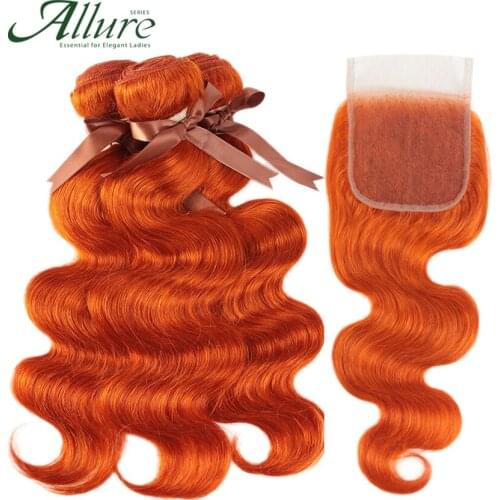 Orange Body Wave Bundles With Closure Brazilian Remy Human Hair Bundles With Closure Fast Free Shipping Hair Weaves Allure
