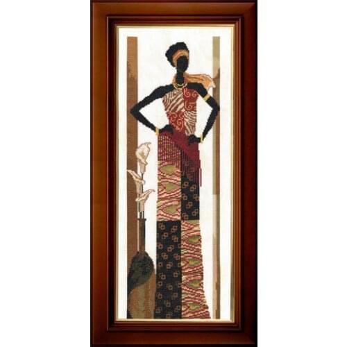 Top Quality hot selling lovely counted cross stitch kit African woman lady girl with lily flower