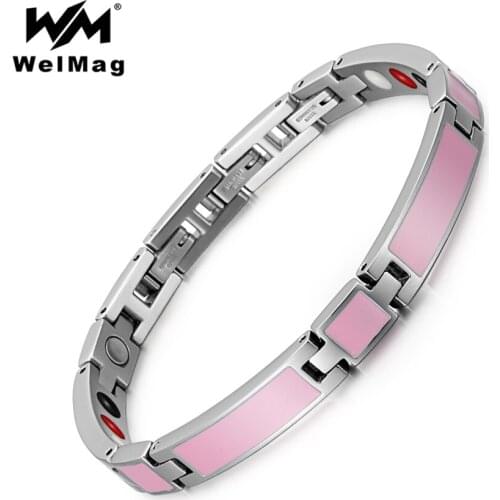 WelMag New Stainless Steel Bracelets for Women Magnetic fir Healing Hologram Bracelet Bangle 3 Clasps Femme Dropship 2019
