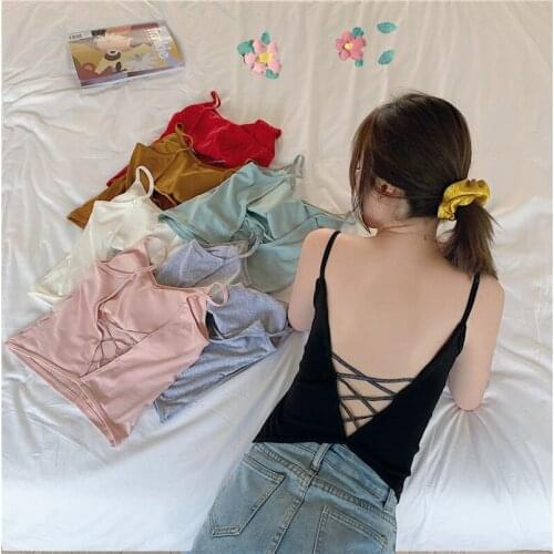 Women Tanks Crop Top Seamless Underwear Sexy Lingerie Cross Back Hollow Camis Crop Tops Padded Camisoles