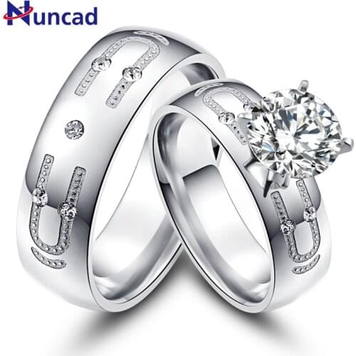 2017 Romantic Stainless Steel Couple Rings U Type Silvery Zircon Promise Jewelry Classic Wedding Rings Bijoux To Lovers' anillos