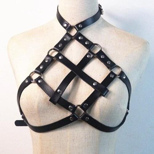 2019 New Women Sexy leather adjustable Bra corset body Harness Punk Gothic Bondage Cage Shoulder Waist Strap Suspenders Belts