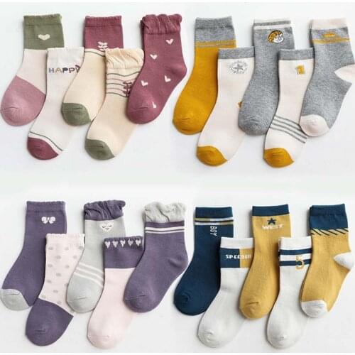 5 Pairs Lot Kids Short Cotton Socks Autumn Winter Children Toddler Girls Boys Cute Princess Lace Ruffle Socks Baby Accessories