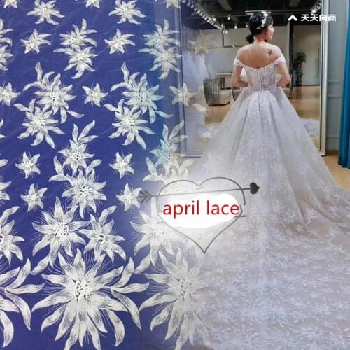 5 yards xm001# offwhite beads sequin embroidery french lace for haute couture evening dress/wedding/fashion design,send by dhl