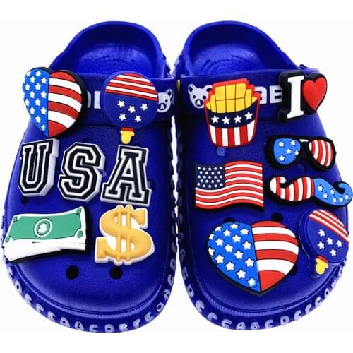 50PCS Wholesale Mix Flag Of Unite States Croc Accessories Silicone American Style Shoes Charms Decoration For Kids Gifts