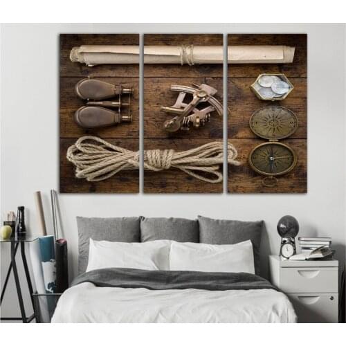 Free shipping Vintage Clock Hunting tools Printed Canvas Painting Fan Type Writer Printed Wall Picture Decoration No Frame FA305