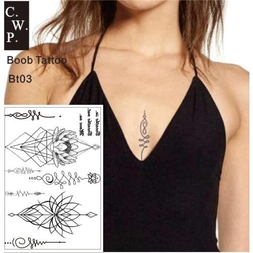 BT03 1 PIECE Under Boob Sternum Temporary Tattoo with Unalone, Spiritual Symbols,Loutus Pattern Body Art