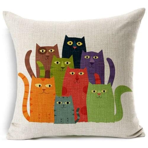 Square Printed Linen Cushion Cover Colorful Cartoon Cats Decorative Sofa Pillow Case Fashion Car Home Decor 45cm*45cm BZT-9