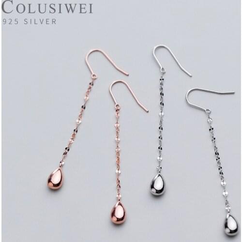 Colusiwei Rose Gold Color Water Drop Dangle Earrings 100% 925 Sterling Silver Hook Earrings for Women Lady Fashion Party Jewelry