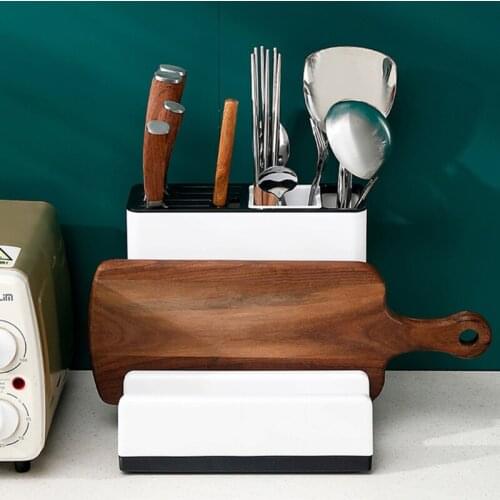 Kitchen Utensil Holder Plastic Knife Block with Drainboard Tableware Cutting Board Storage Rack Shelf Kitchen Organizer