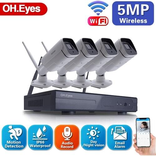Home 4CH 5MP CCTV Wireless System NVR Kit Outdoor P2P Waterproof Wifi IP Security Camera Set Video Surveillance Kit Night Vision