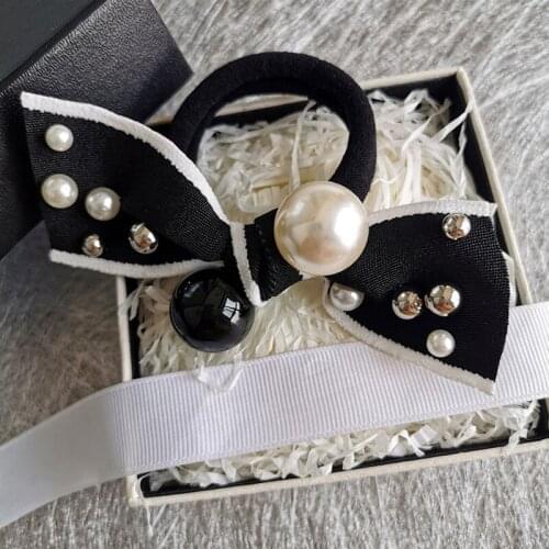 High Elastic Pearl Hair Ties Headbands Headdress New Original Simple Pure Color Bow Hair Accessories Elastic Hair Band Wholesale