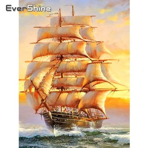 Evershine 5D Diamond Embroidery Boat Full Square Rhinestone Pictures Cross Stitch Needlework DIY Scenery Painting Home Decor