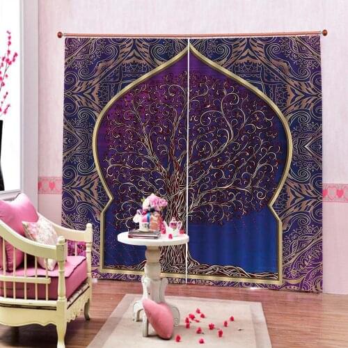European printing Simple tree Curtain Indoor Decor Sets Photo Print For Living Room Bedroom Natural Art Blackout Drapes