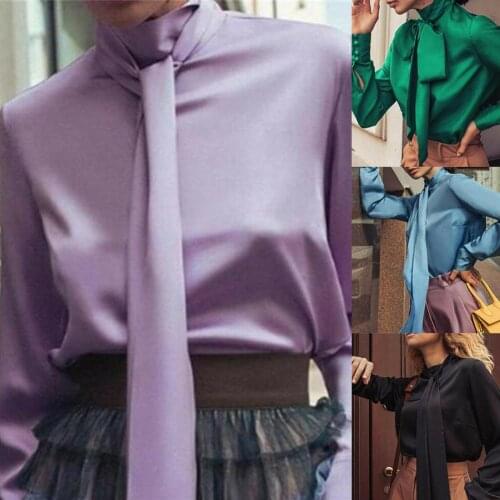 Hot Office Lady Long Sleeve Turtle Neck Ribbon Pullover Shirt Button Cuff Blouse