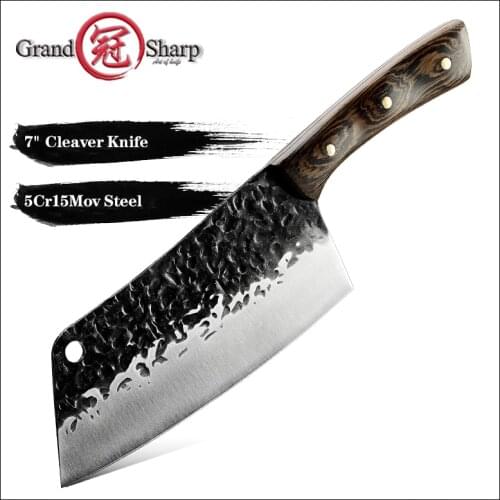 Grandsharp Chinese Chefs Knife Sharp Meat Chopping High Carbon 5Cr15Mov Steel Cleaver Beef Chicken Chef Butcher Kitchen Knife