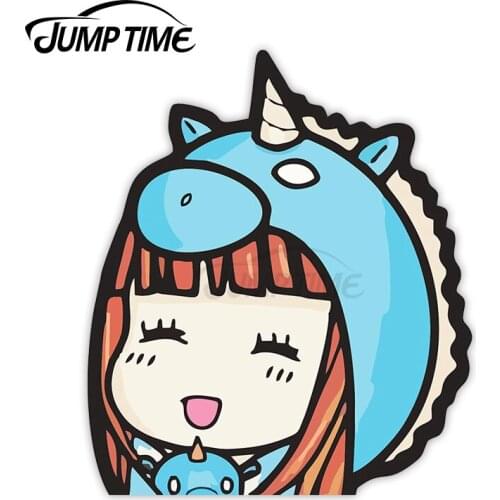 JumpTime 13 x11.5cm Unicorn Anime Girl Peek Peeking Peekers Peekabo Window Vinyl Car Bumper Anime Cute Stickers Waterproof Decor