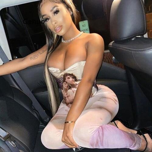 Women Skinny Sleeveless Strapless Jumpsuits Stretchy Activewear Sporty Pattern Print Overalls Workout Casual Streetwear