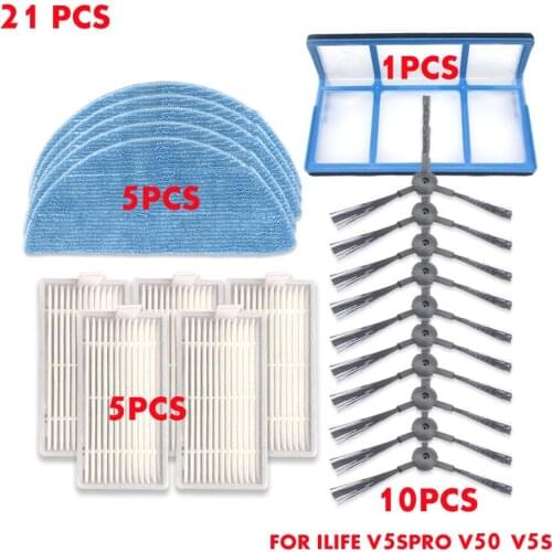 21PCS robot vacuum cleaner HEPA side brush kit for ilife v5s pro parts V50 V5S as seen on tv dust cleaning sweeper vacuum brush
