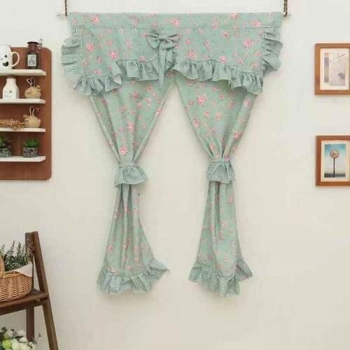 Korean Style Green Polyester&Cotton Printed Floral Bow-knot Wave Edge Door Curtain Home Decorative Curtain 90*150cm