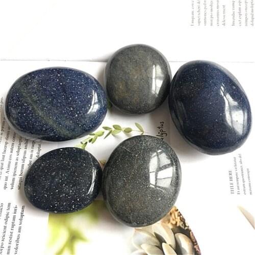 Beautiful Blue Sandstone quartz Crystal Palm Tumbled Stones Healing Reiki Display Oval massage
