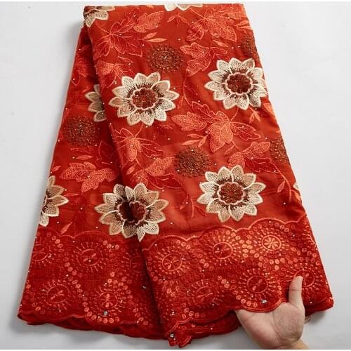SJD LACE Red African Cotton Lace Fabric 2021 New Nigerian Flowers Embroidered Cotton Fabrics Wedding Women Dresses Party A 2491
