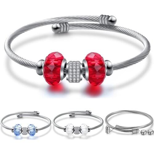 Fashion Love DIY Jewelry Bracelets for Women Beads Changable Stainless Steel Glass Charm Bracelet Bangle with Murano Beads