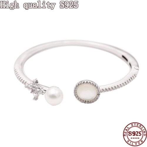 Fashion Jewelry, High Quality Zircon Inlaid Star Mother Shell Pearl Open Bracelet, Charming Womens Bracelet