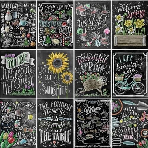 MomoArt 5D DIY Diamond Painting Blackboard Full Square Diamond Embroidery Text Landscape Handmade Gift Wall Art Decorations