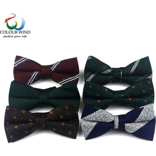 Mens Polyester Bow Tie 12*6CM Striped Dot Butterfly Flower Classic Handkerchief Business Party Club Male Tie Suit Gift
