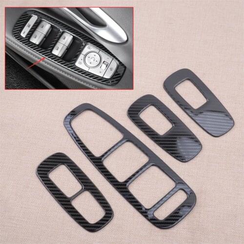 NEW 4pcs Inner Window Lift Switch Panel Cover Trim Frame Fit For Hyundai Sonata 2020-2021 Carbon Fiber Style