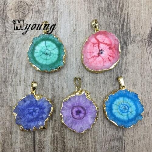 Sun Flower Shape Quartz Druzy Slice Pendant,Natural Crystal stalactite Slab Necklace Charm For Jewelry Making MY2054