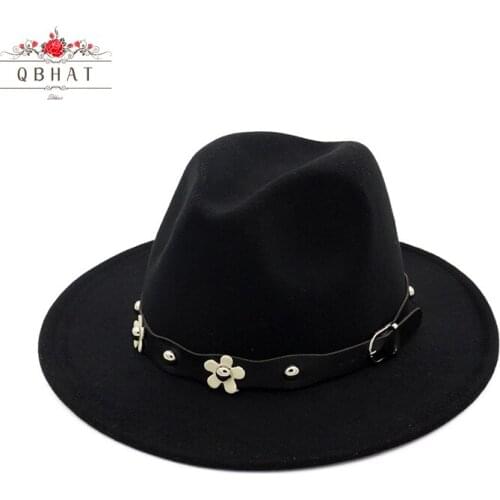 QBHAT European US Classic Wool Felt Fedora Trilby Hats Wide Brim Hat Autumn Winter Women Jazz Formal Cap Casual Gambler Hat