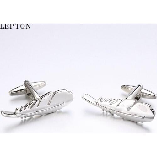 Hot Sale Real Tie Clip Fashion Feather Cufflinks Lepton Brand Feather Design Cuff Cufflink For Shirt Men Cuff links Best Gifts