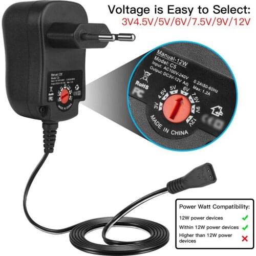 Adjustable Power Supply with DC USB Tips Multifunction Charger Portable Voltage Regulator Switch Power Adapter 3 - 12V 12W