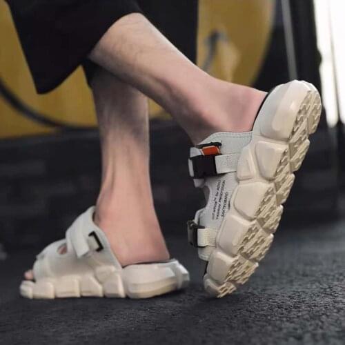 Summer Slippers Men Sandals Platform Shoes Black Comfort Flat Sole Non-slip Flip-flops Trend Beach Shoes Two Wear Sport Slippers