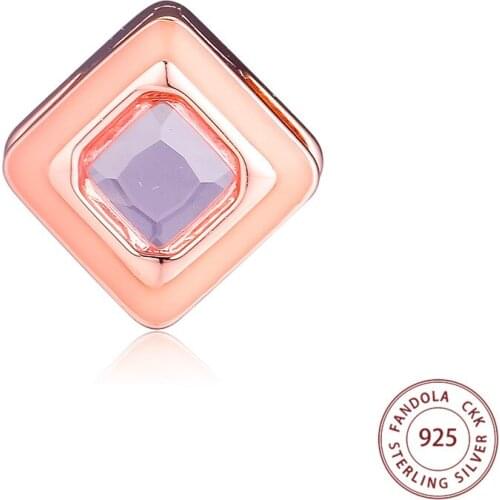 Sparkling Pink Square Clip Charms Fits Original Reflexions Bracelet 925 Sterling Silver Beads for Jewelry Making