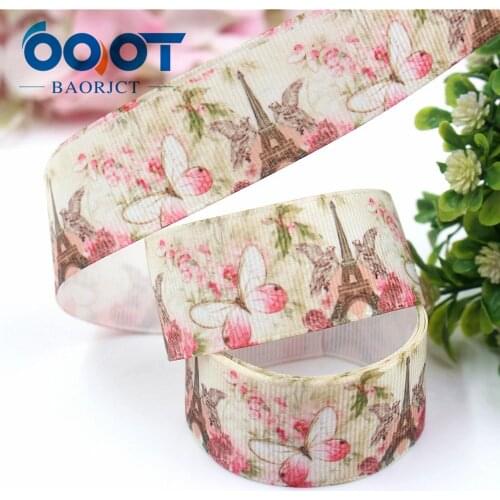 OOOT BAORJCT I-19222-440,10yards,25mm Tower butterfly Thermal transfer Printed grosgrain Ribbons,tape crafts bow cap accessories