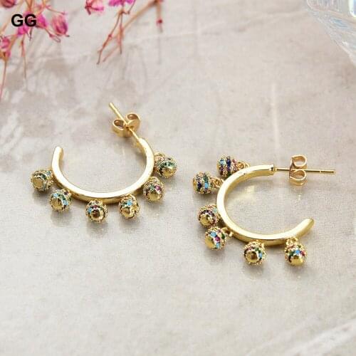 GuaiGuai Jewelry Colorful Ball Charm Jewelry Small Hoops Floating Ball Charms CZ Pave Earrings