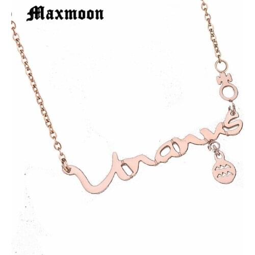 Maxmoon Jewelry stainless steel necklace Aquarius constellation Pendant horoscope Choker necklaces