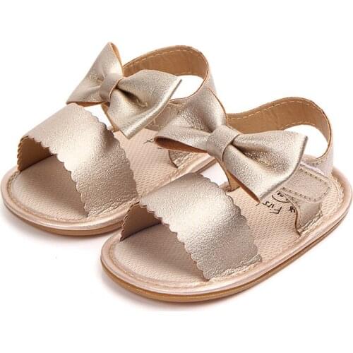 0-1 Year Old Baby Girl Shoes Summer Sandals Princess Bow Newborn First Walkers Soft PU Infant Bebe Toddler Girls Shoes Champagne
