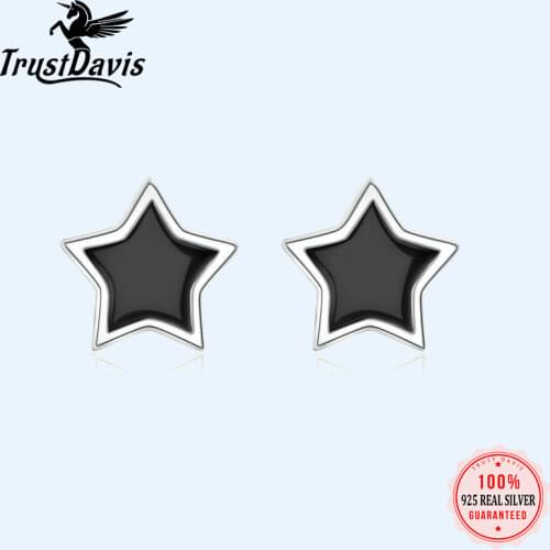 Trusta New 925 Sterling Silver Womens Jewelry Fashion Tiny 5mmX5mm Black Glaze Satr Stud Earrings Gift For Girls Kid Lady DS19