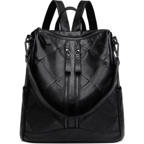 Brand Women Backpack Genuine Leather Shoulder Anti-theft Back Zipper Pocket Fashion Black Schoolbag Lady Business Travel