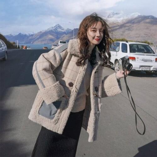 2020 Women Black Plaid Long Woolen Coat Trench Spliced Loose Warmer Thick Single Breasted Turn-down Collar Winter Coats Female