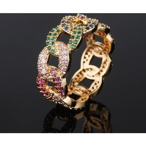 Korean Version Rings For Women Exquisite Micro-Inlaid Color Zircon Chain Ring Summer Charm Gift Summer Party Fashion Jewelry